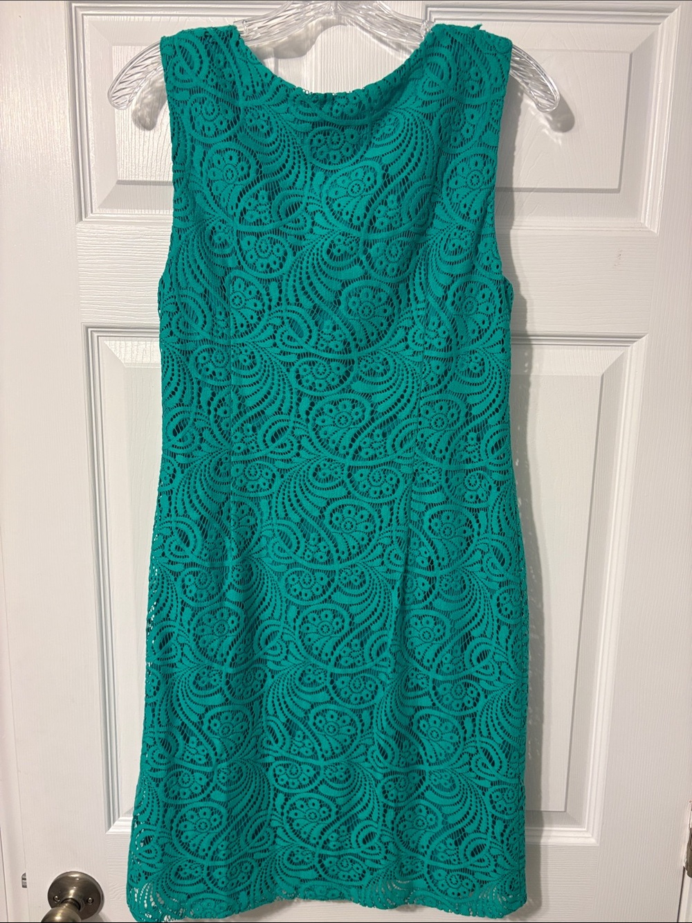 Jessica Howard Green Crochet A-Line Mini Dress